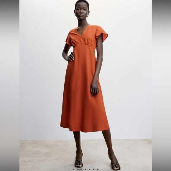 Mango Dresses & Skirts - Mango V-NECKLINE DRESS Small Orange NWT